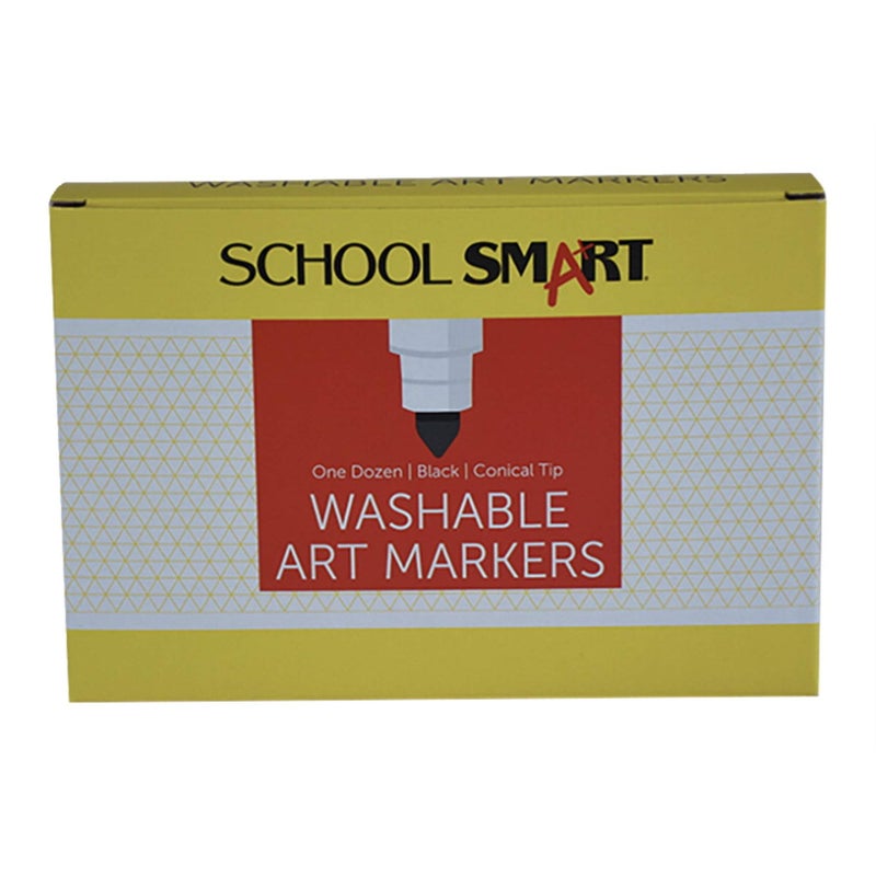 School Smart Washable Art Markers, Conical Tip, Black, Pack of 12 - Image 2